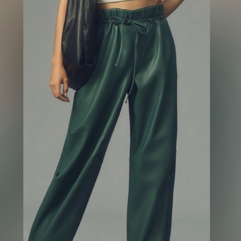 ANTHROPOLOGIE PILCRO Green Faux Leather Pull-on Jogger Pant Size S